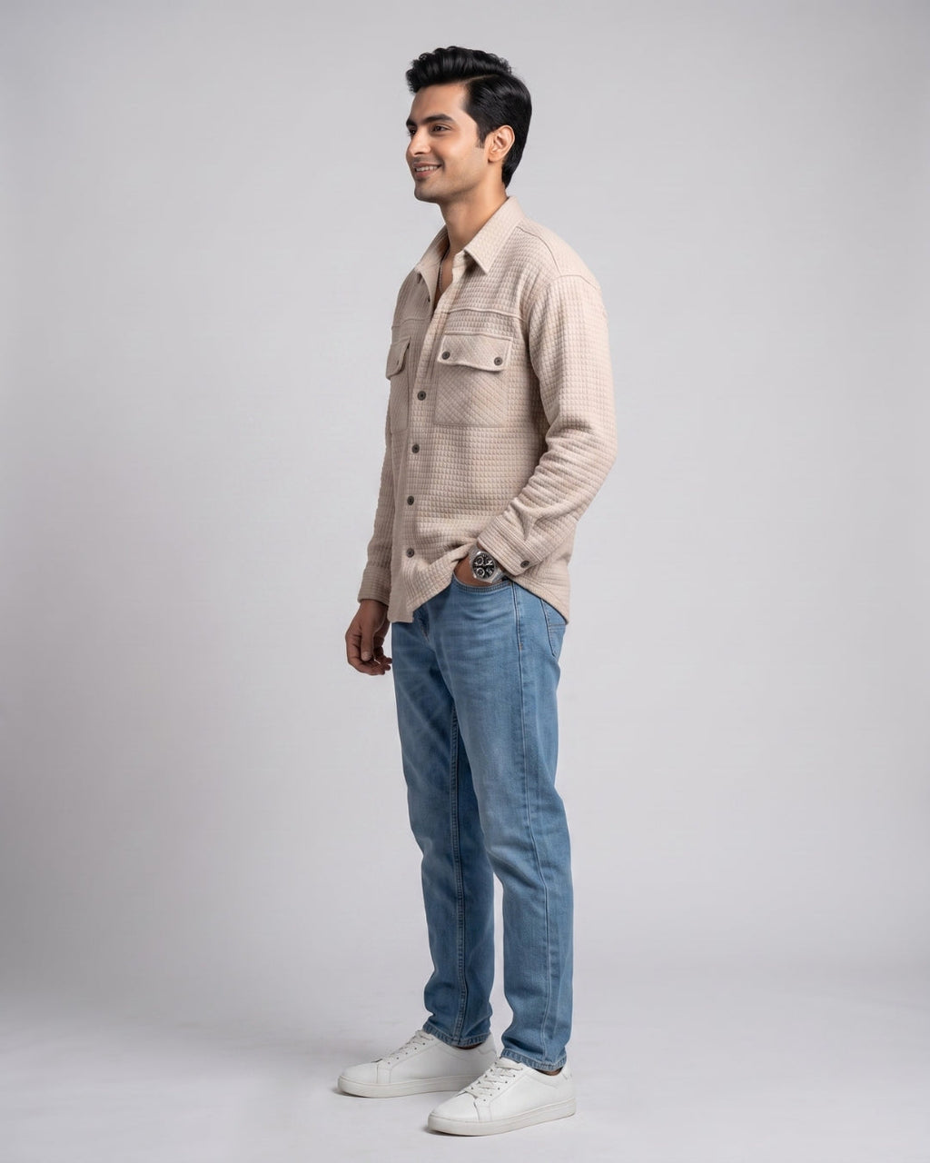 Waffle Knit Button-Down Shirt
