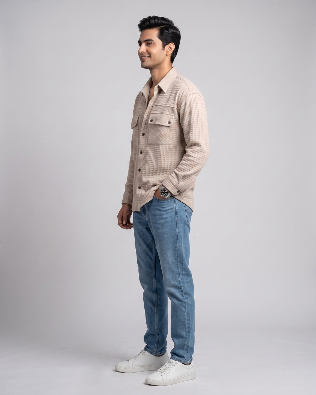 Waffle Knit Button-Down Shirt