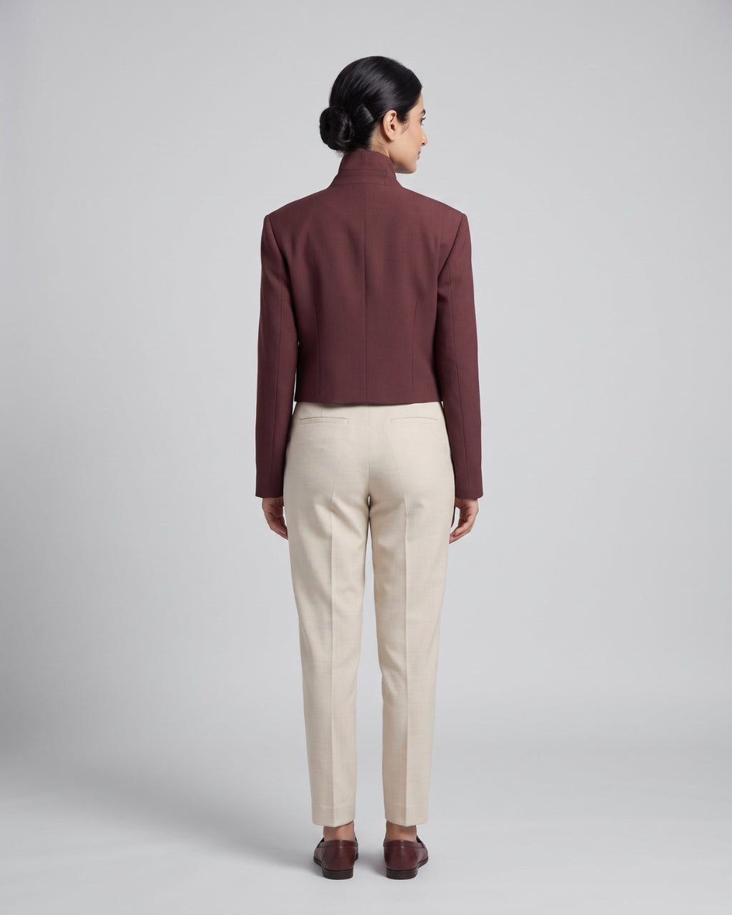 Structured Maroon Crop Blazer