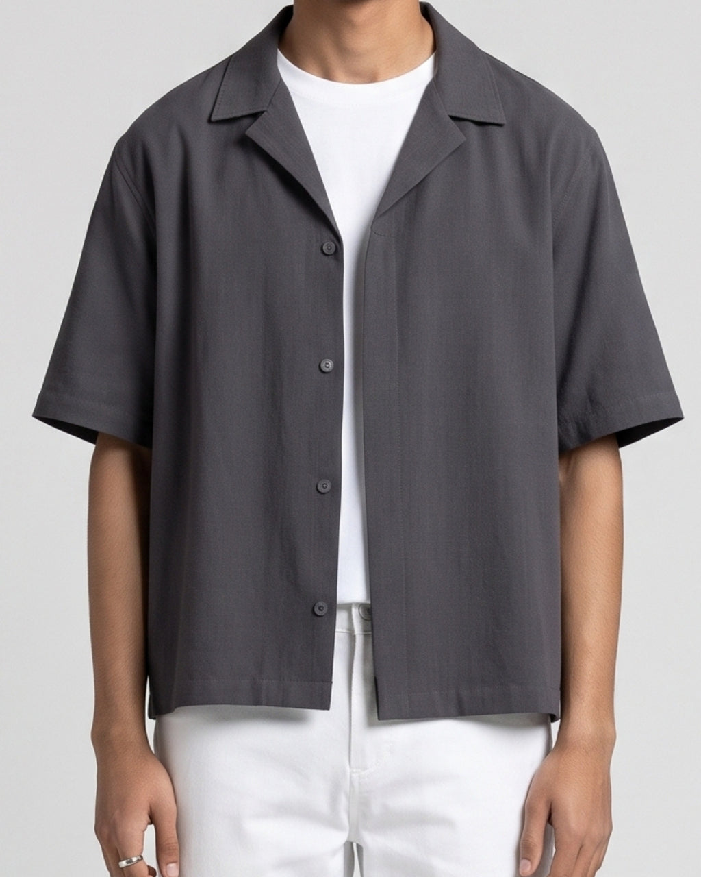 Classic Charcoal Short-Sleeve Camp Shirt
