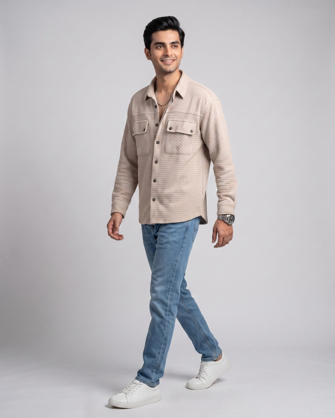 Waffle Knit Button-Down Shirt