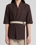 Structured Dark Brown Belted Blazer