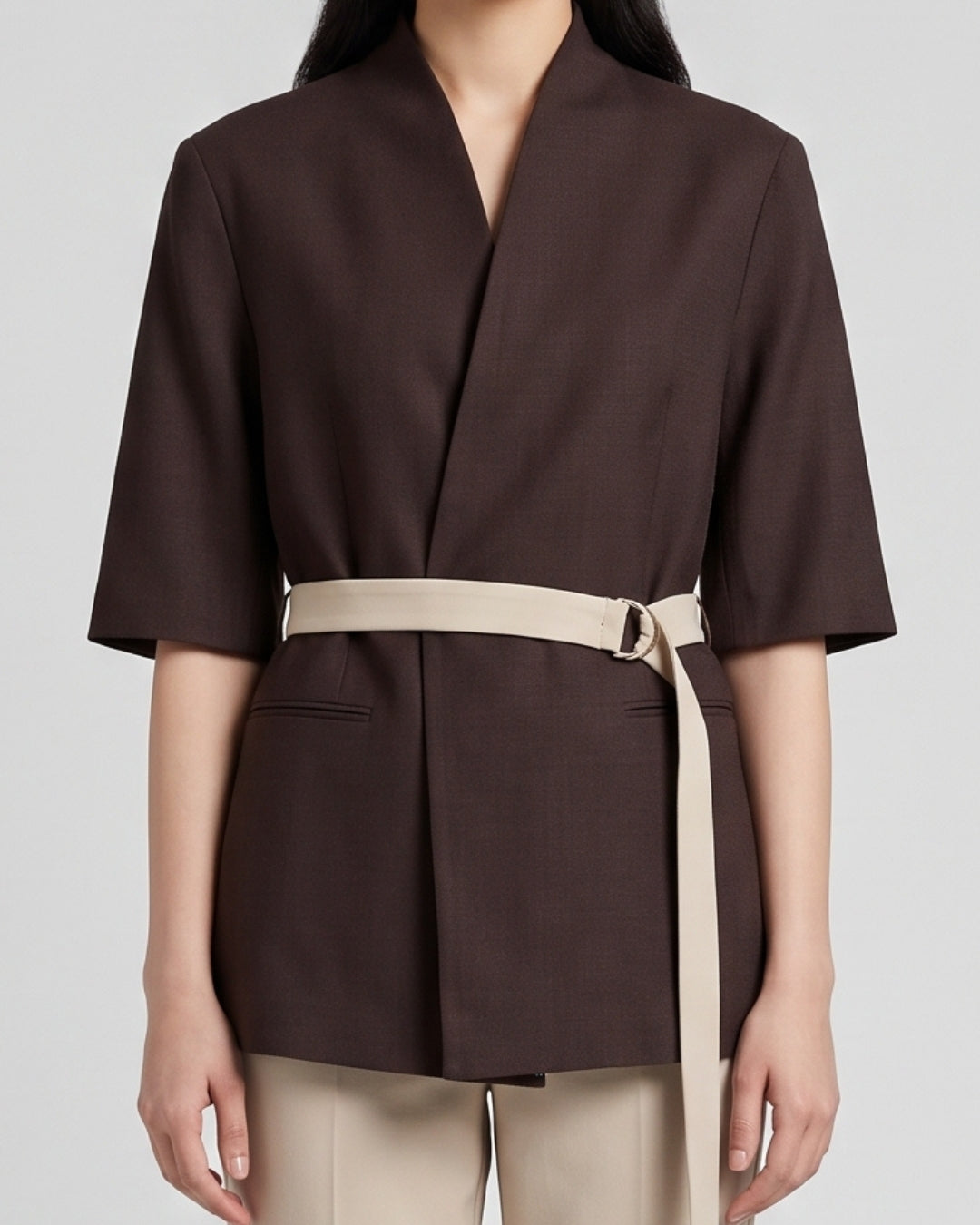 Structured Dark Brown Belted Blazer