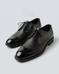 Black Textured Cap-Toe Oxford