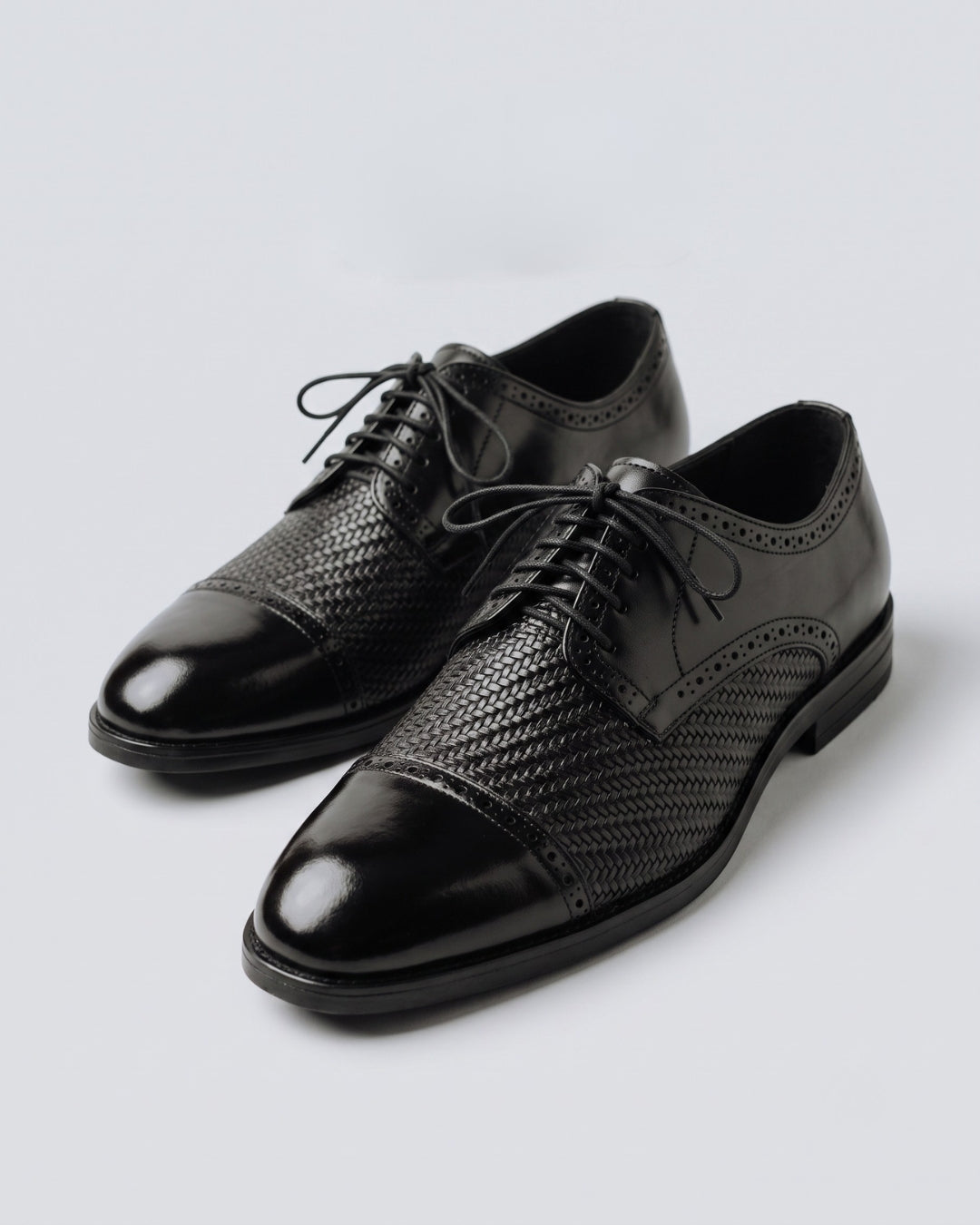 Black Textured Cap-Toe Oxford