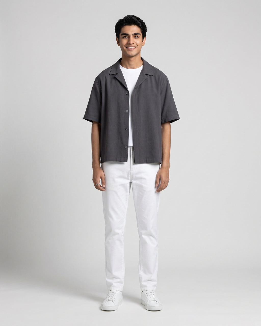Classic Charcoal Short-Sleeve Camp Shirt