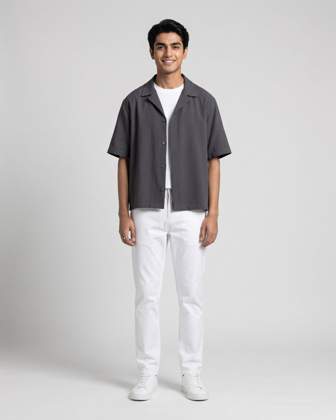 Classic Charcoal Short-Sleeve Camp Shirt