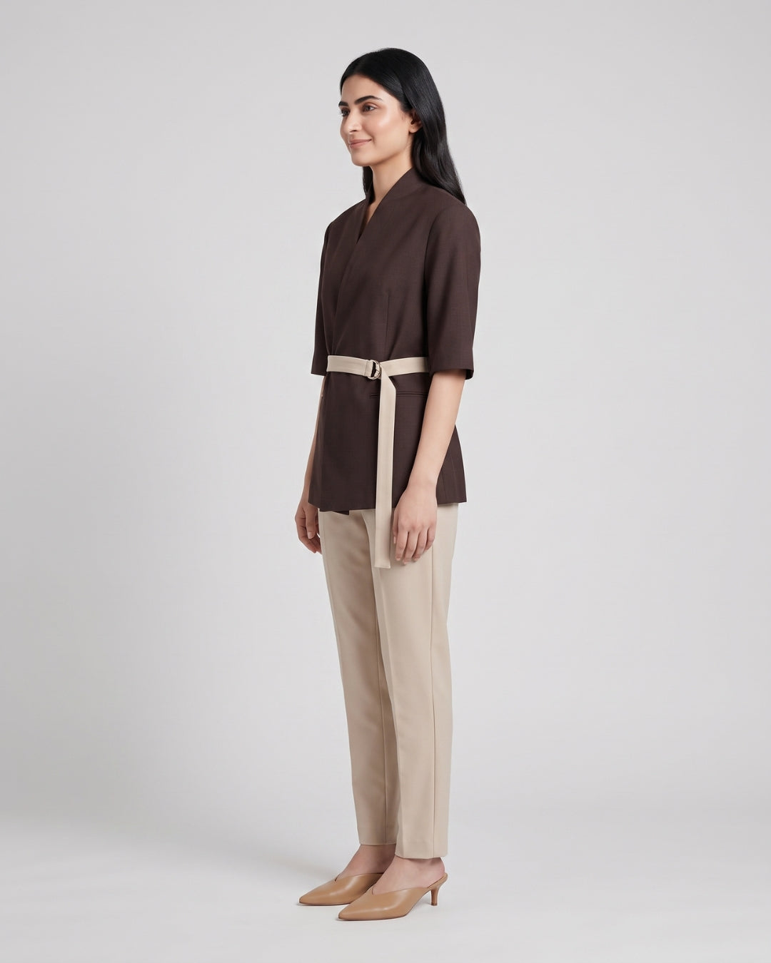 Structured Dark Brown Belted Blazer