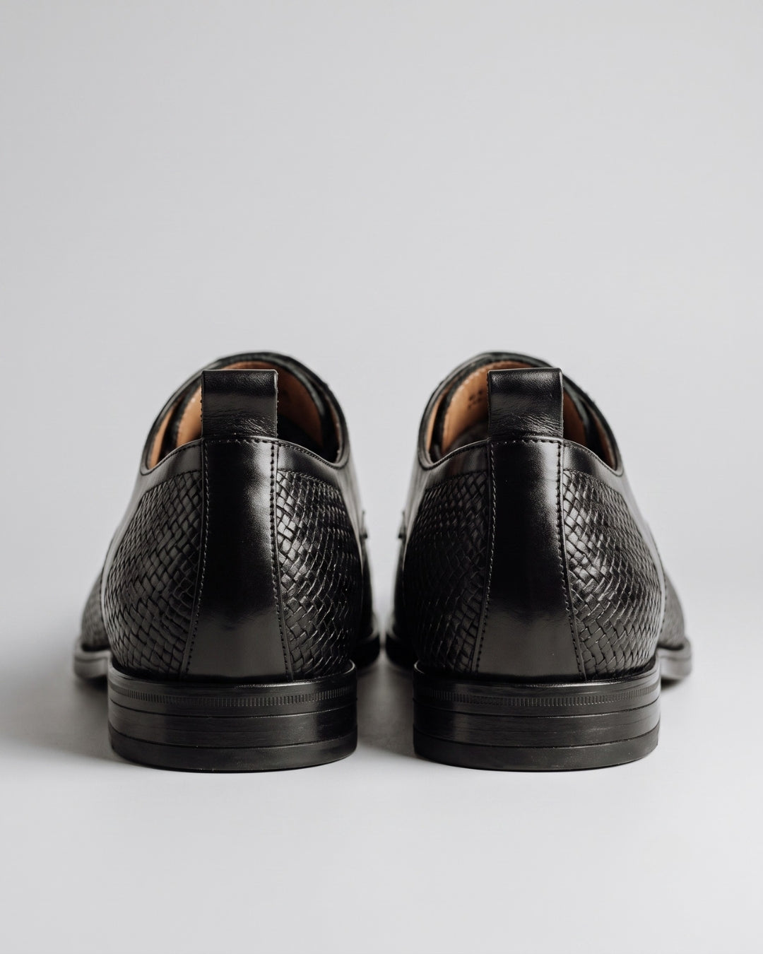Black Textured Cap-Toe Oxford