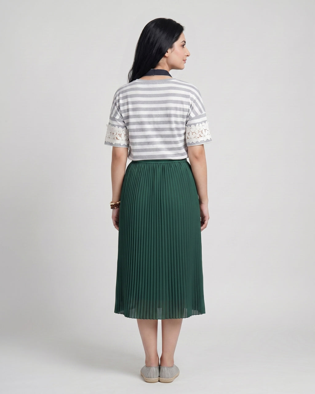 Forest Green Pleated Midi Skirt