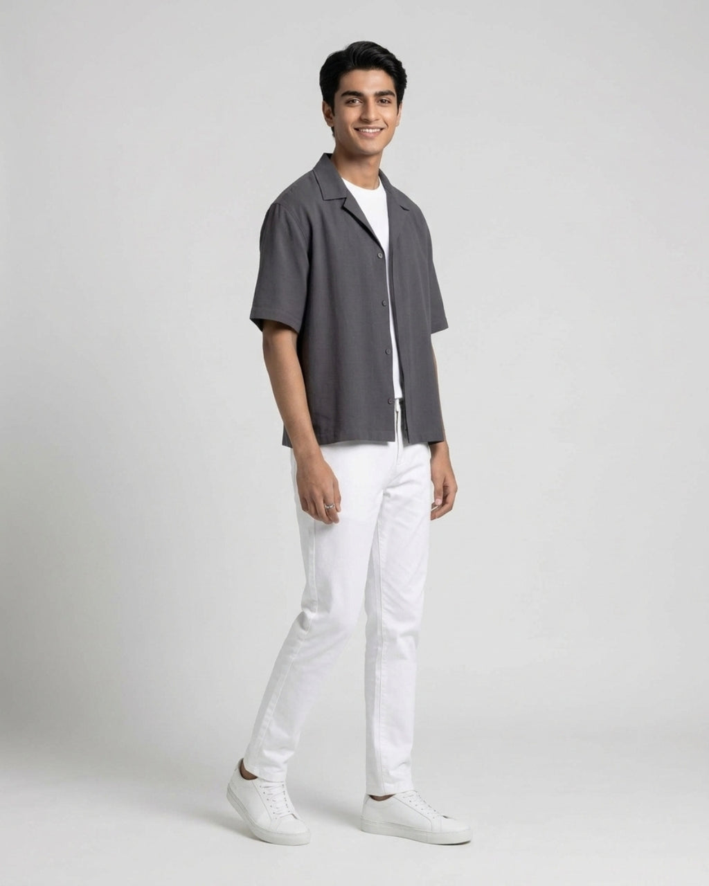 Classic Charcoal Short-Sleeve Camp Shirt