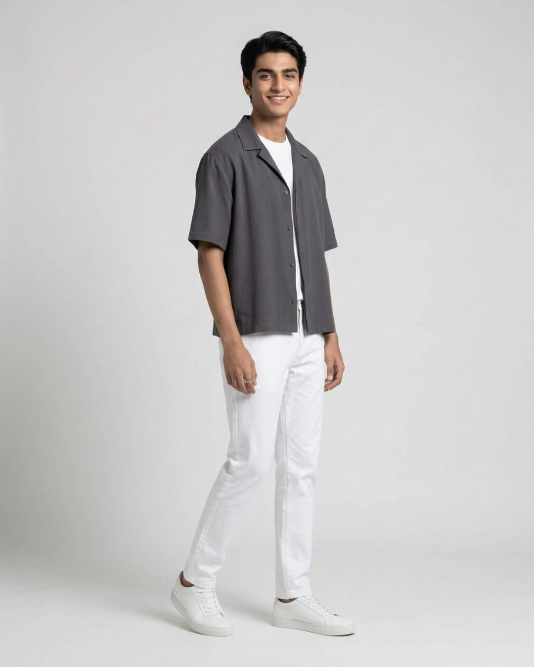 Classic Charcoal Short-Sleeve Camp Shirt