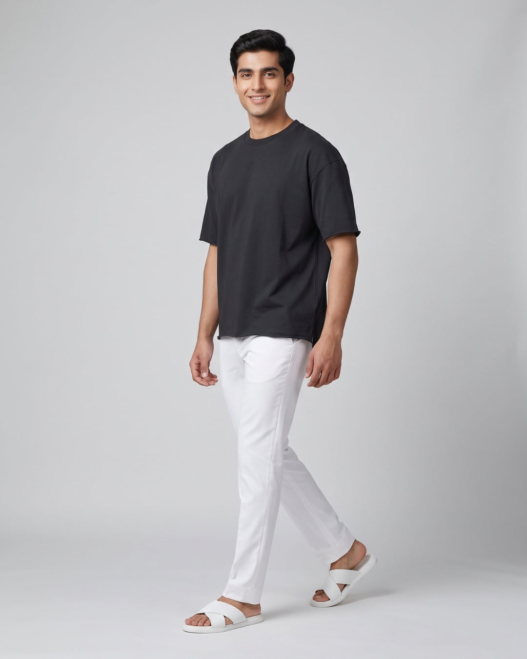 Relaxed Fit Raw-Edge Black Tee