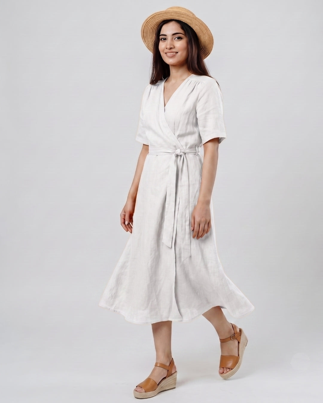 Short-Sleeve V-Neck Wrap Dress