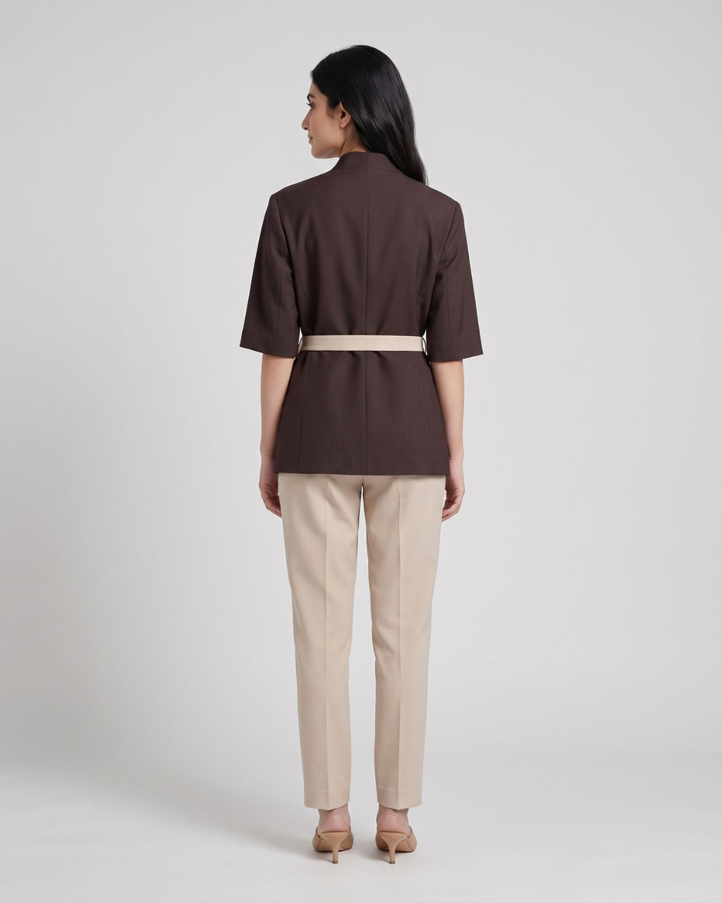 Structured Dark Brown Belted Blazer