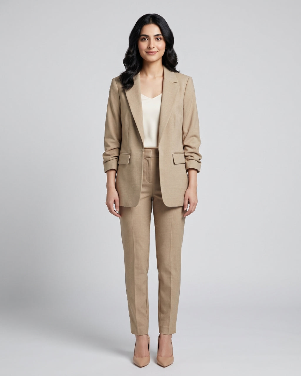Professional Khaki Notch Lapel Blazer