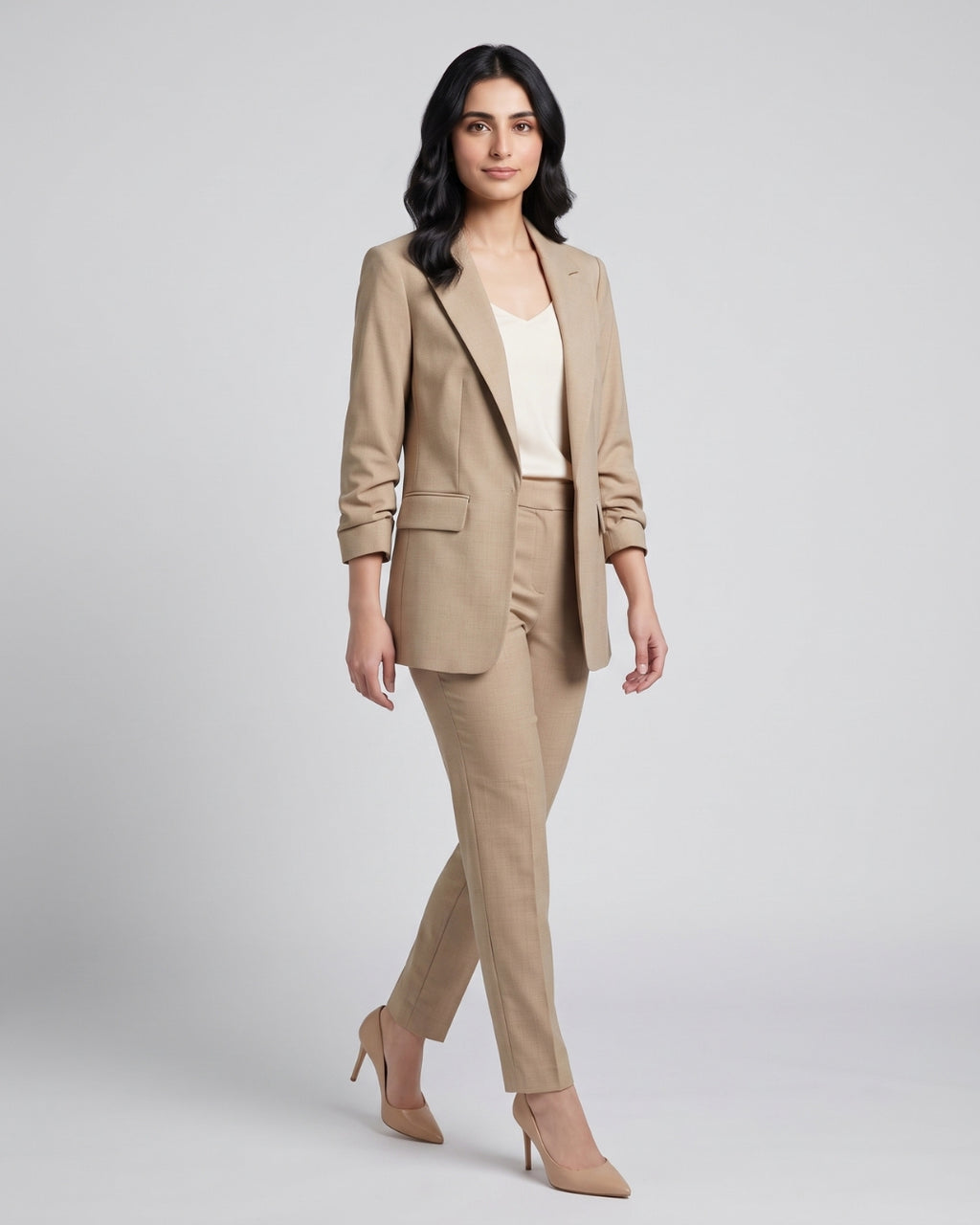 Professional Khaki Notch Lapel Blazer