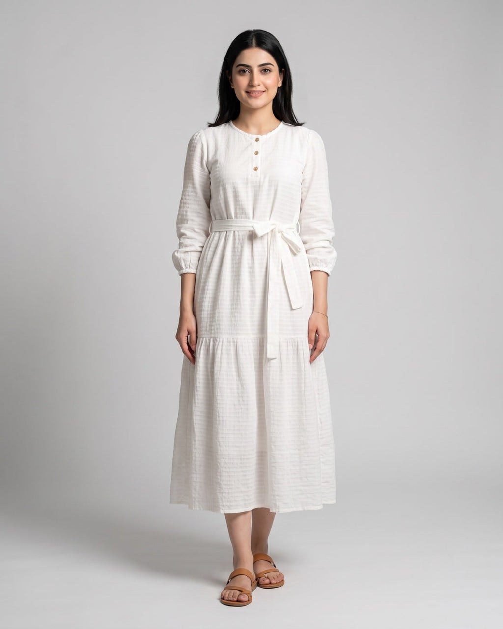Textured Bell-Sleeve Maxi Dress