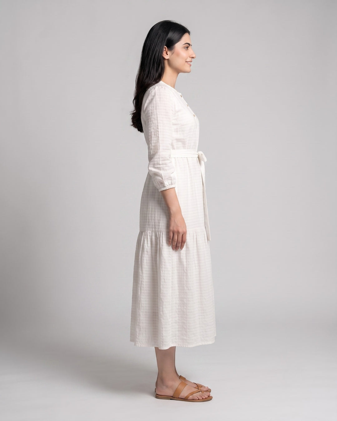 Textured Bell-Sleeve Maxi Dress