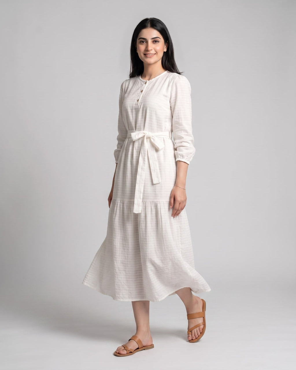 Textured Bell-Sleeve Maxi Dress