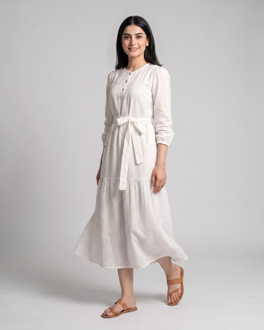 Textured Bell-Sleeve Maxi Dress
