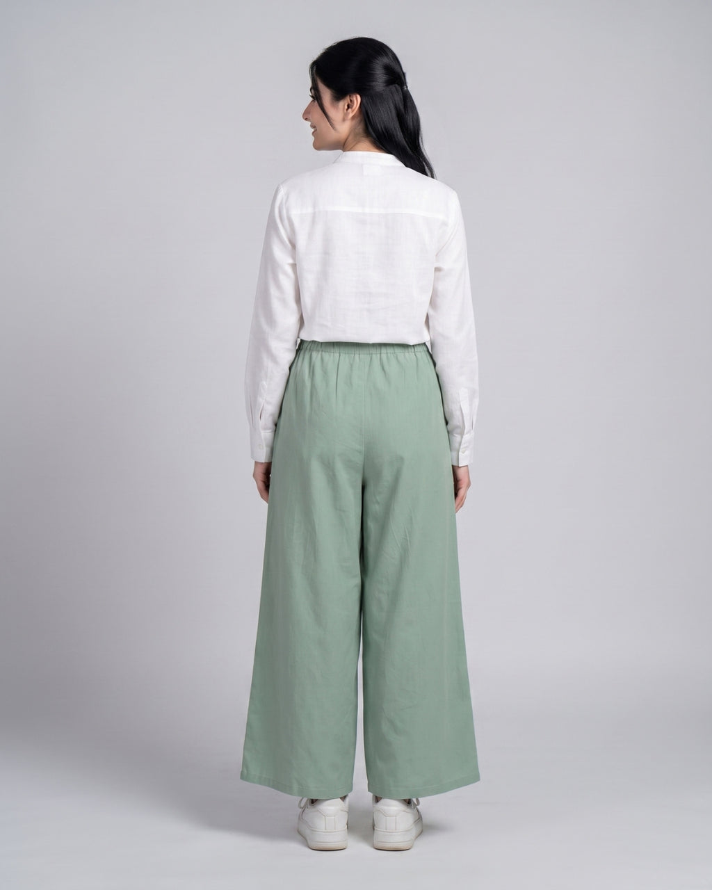Sage Green Drawstring Wide-Leg Trousers
