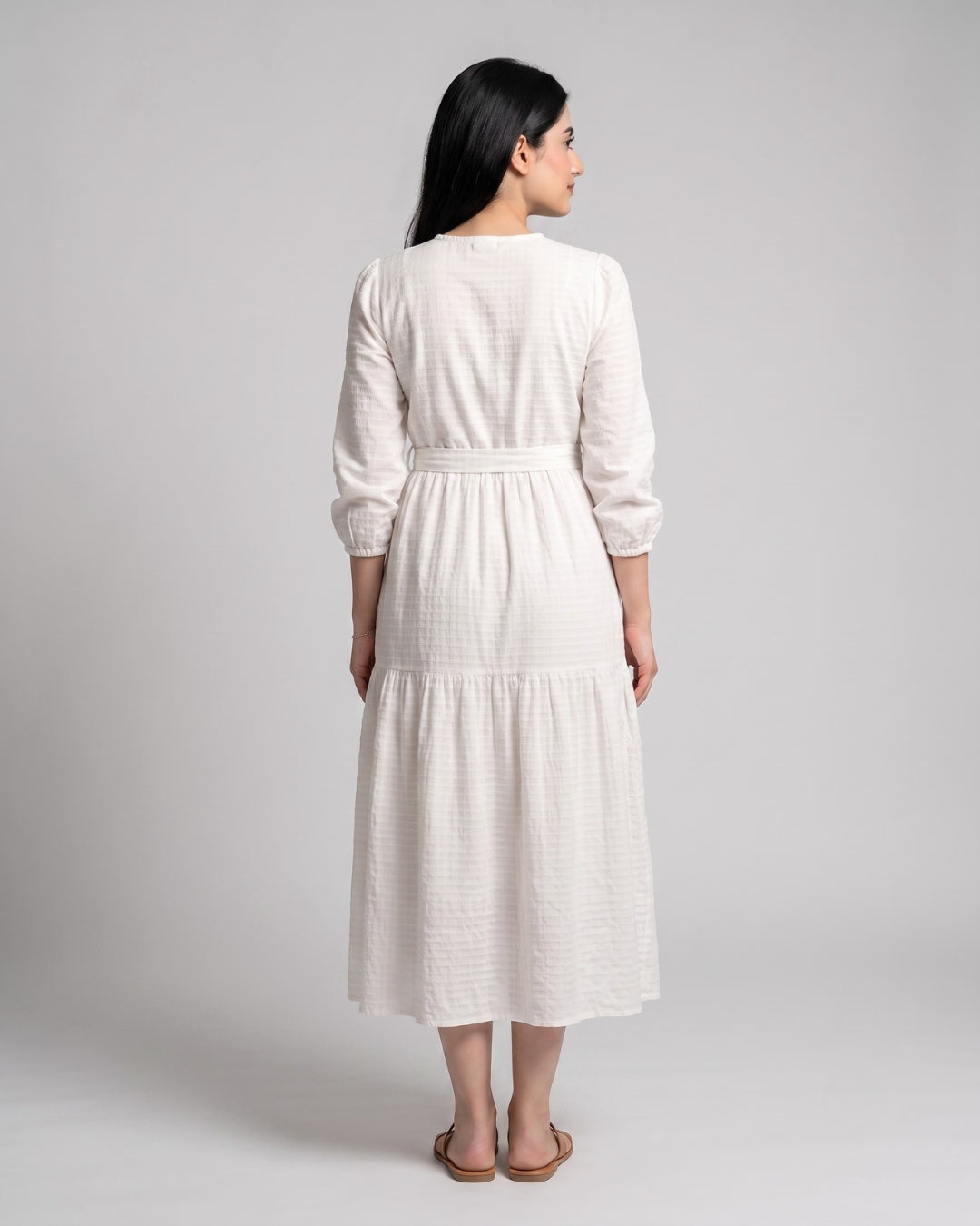 Textured Bell-Sleeve Maxi Dress