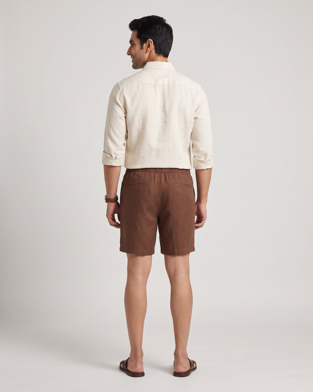 Relaxed Fit Brown Linen-Blend Shorts