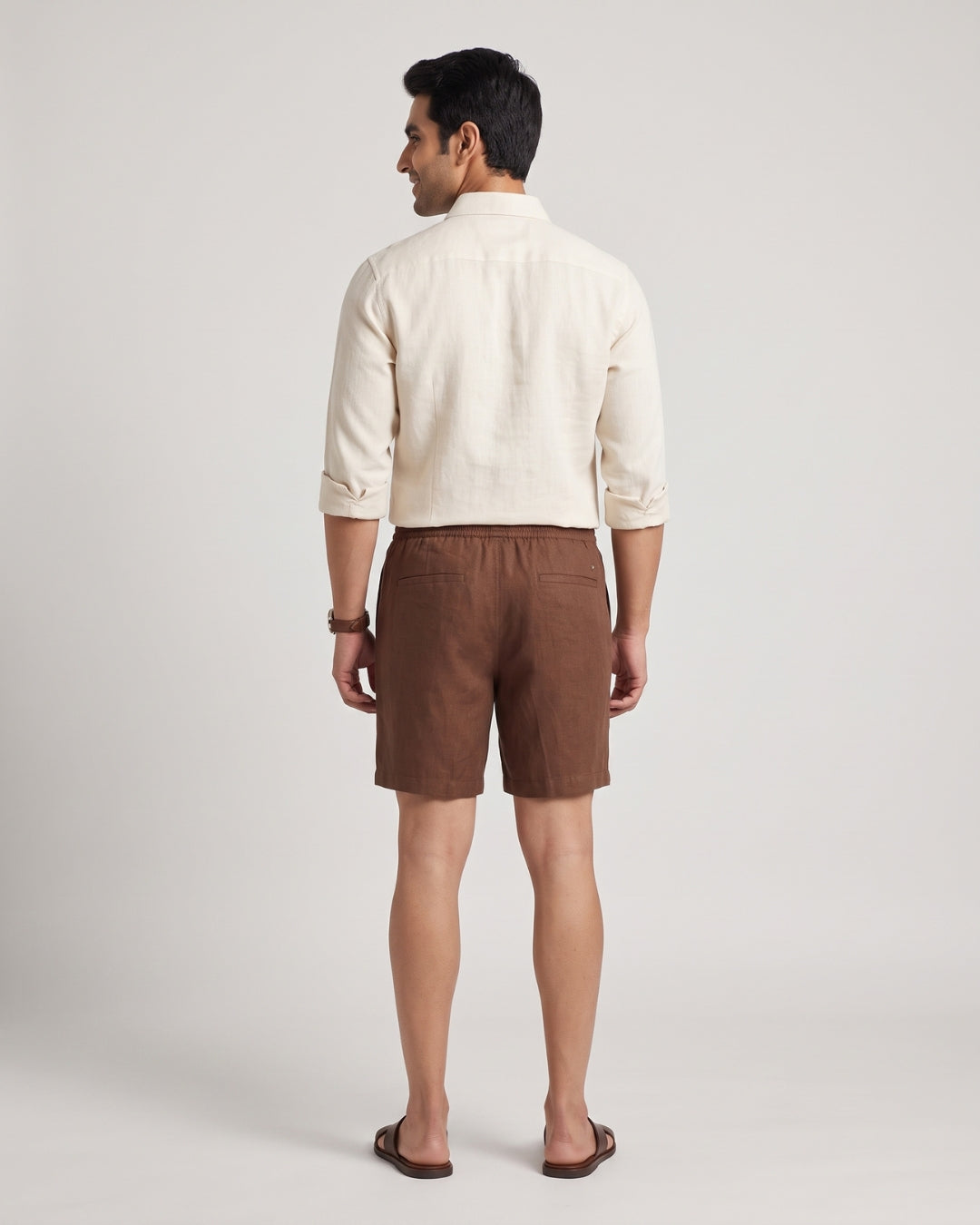 Relaxed Fit Brown Linen-Blend Shorts