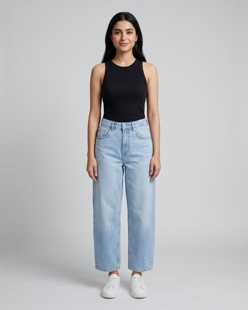 High-Waisted Light Blue Ankle Jeans