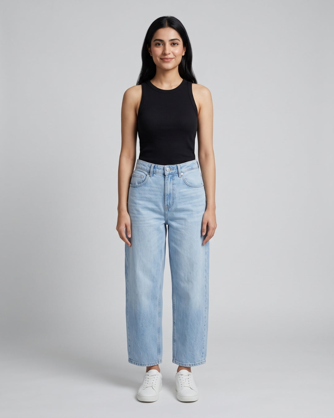 High-Waisted Light Blue Ankle Jeans