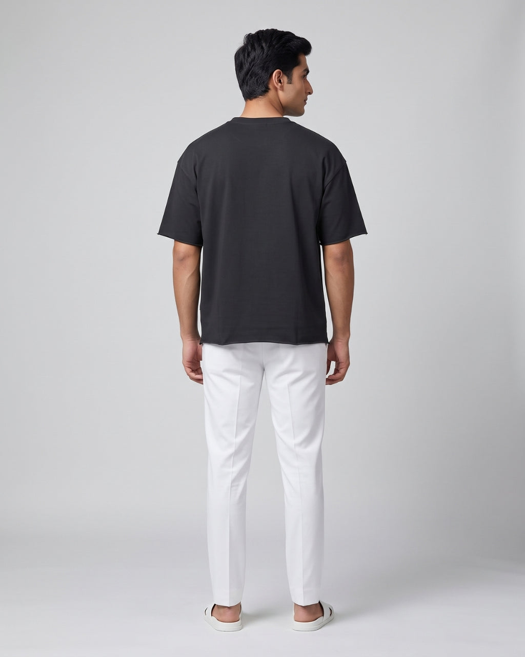 Relaxed Fit Raw-Edge Black Tee
