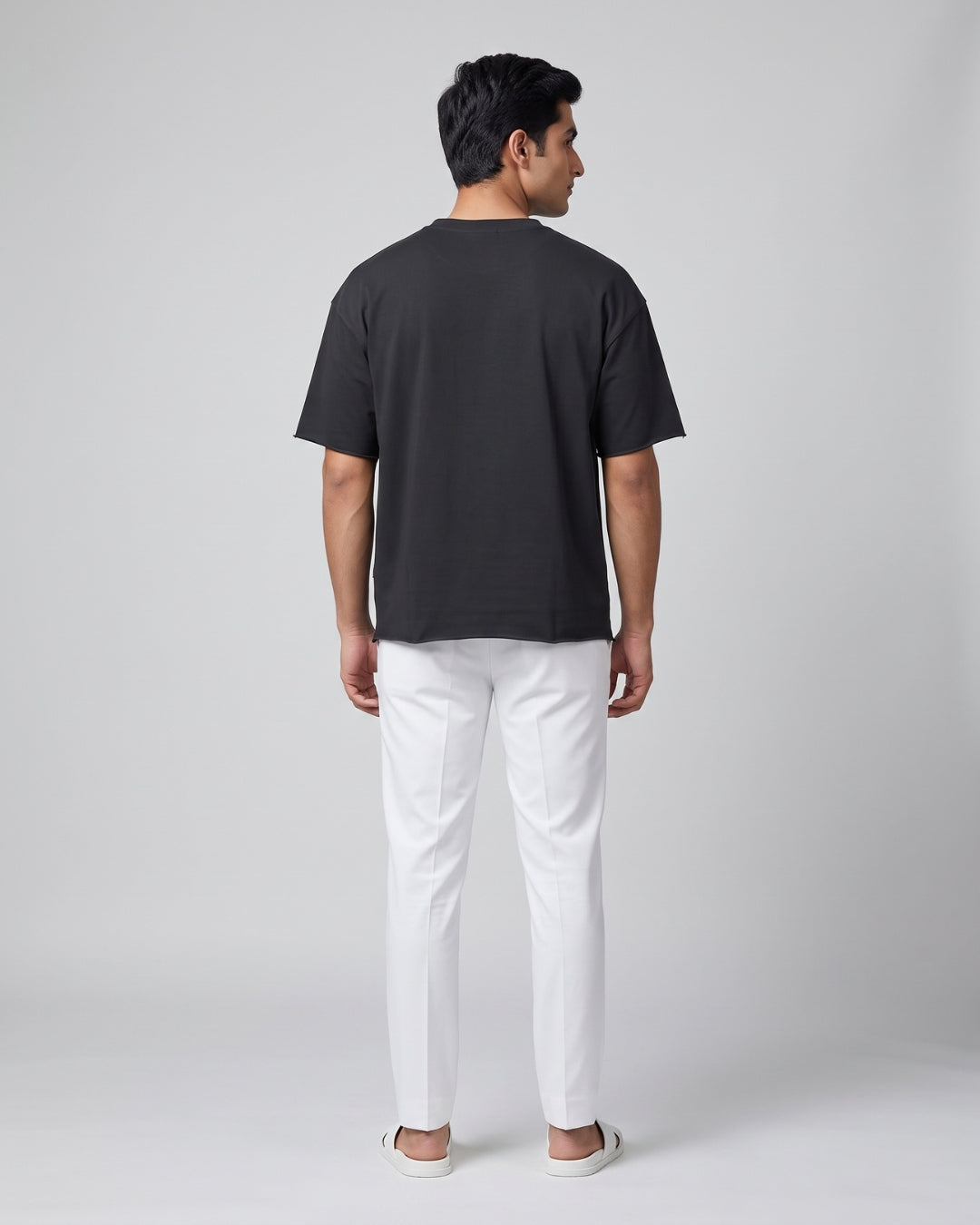 Relaxed Fit Raw-Edge Black Tee