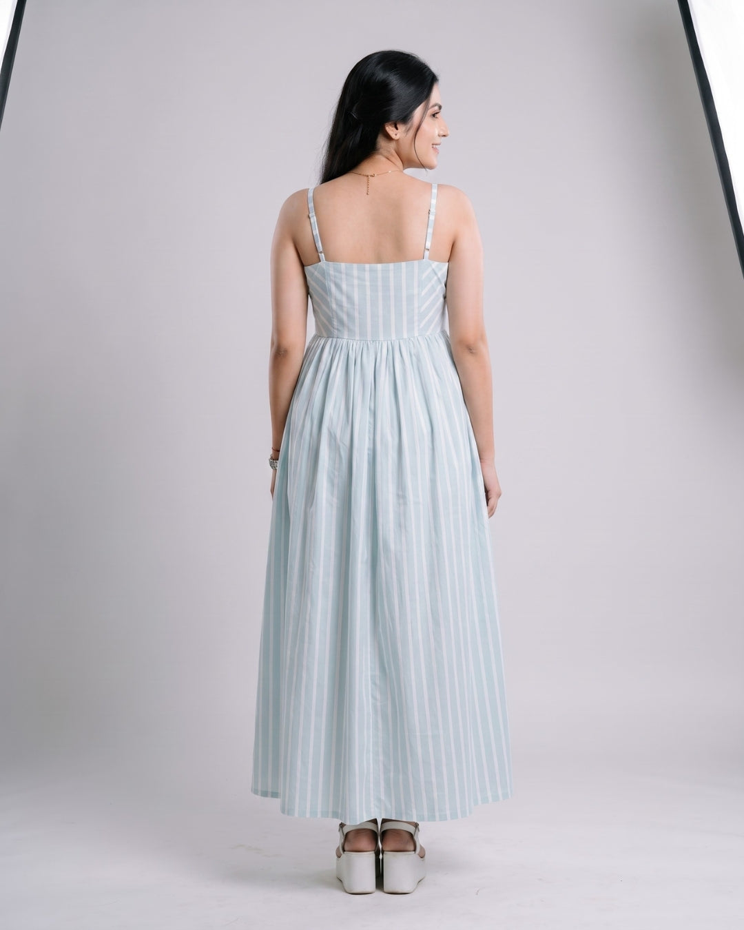 Striped Floral Accent Maxi Dress