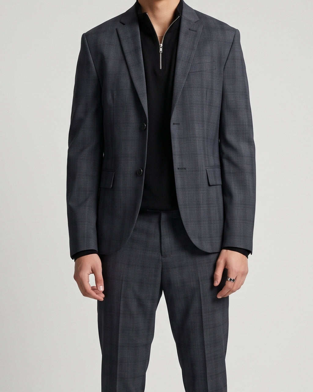 Classic Charcoal Plaid Blazer and Trouser Set