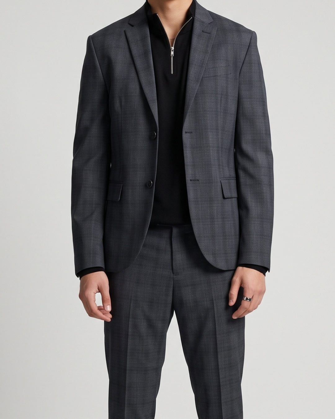 Classic Charcoal Plaid Blazer and Trouser Set