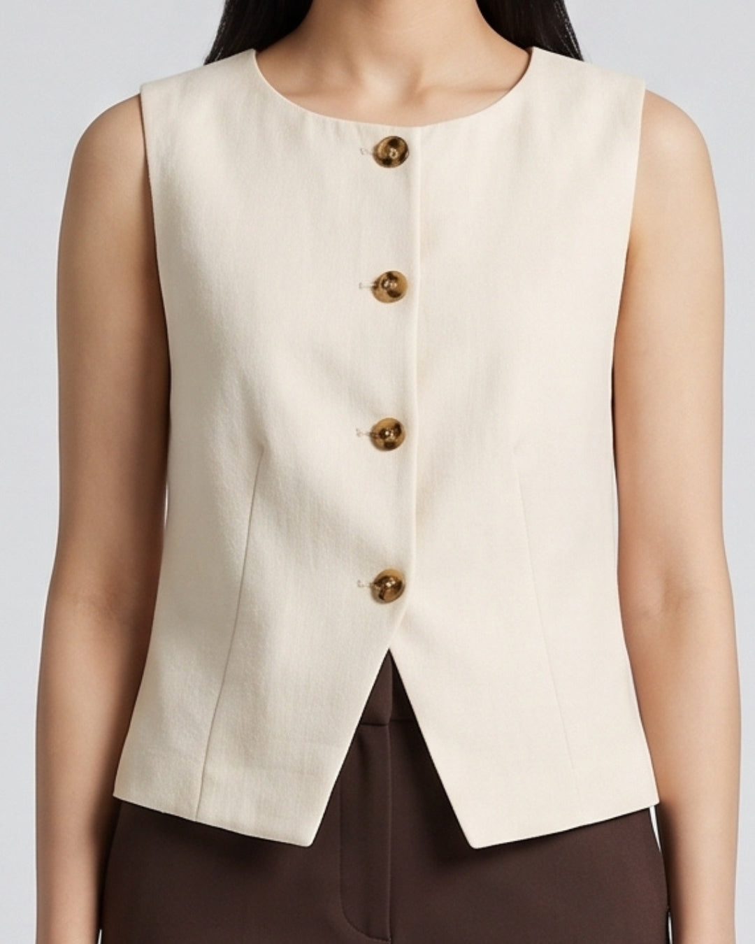 Button-Front Tailored Vest Blazer