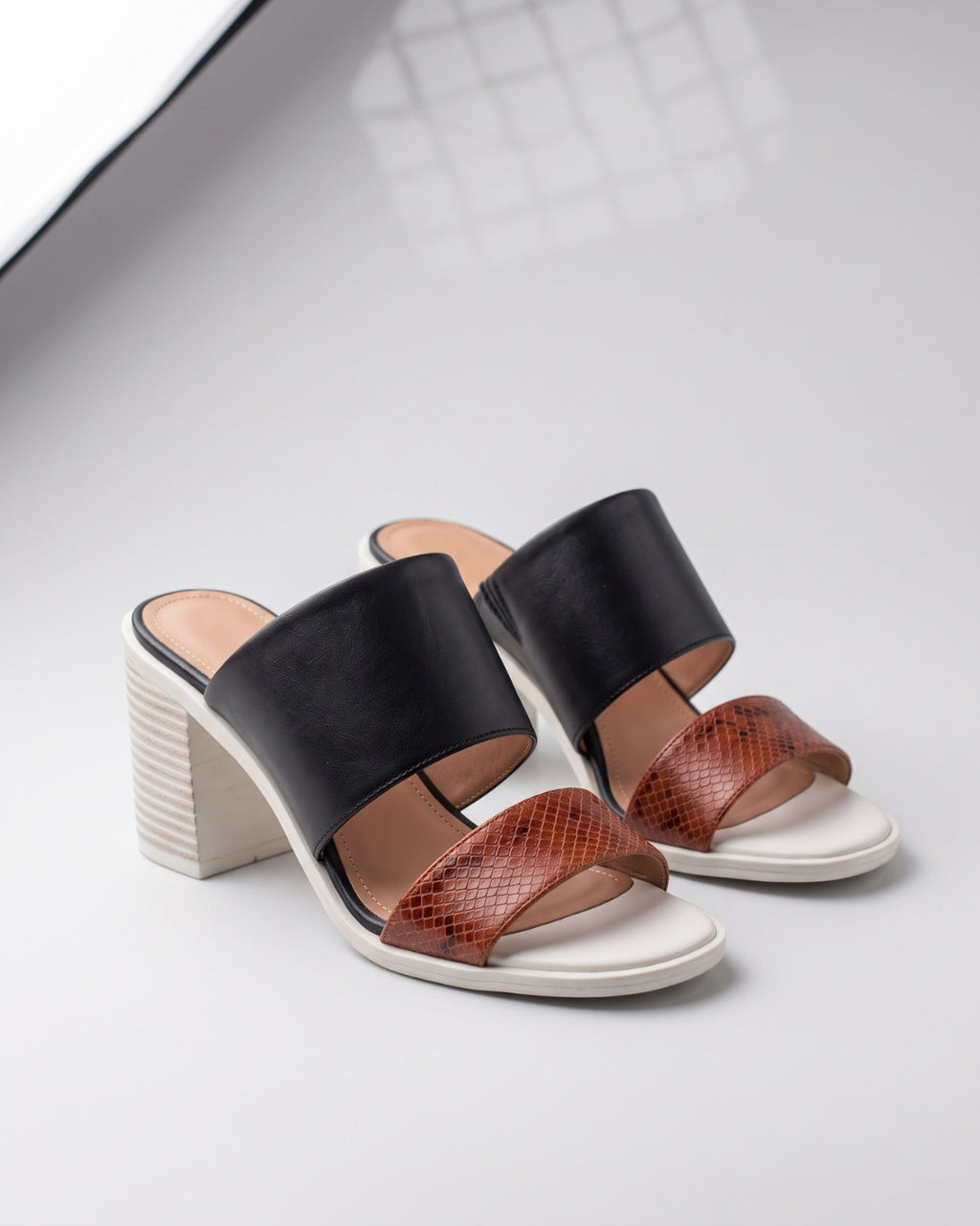 Classic Two-Tone Block Heel Mules