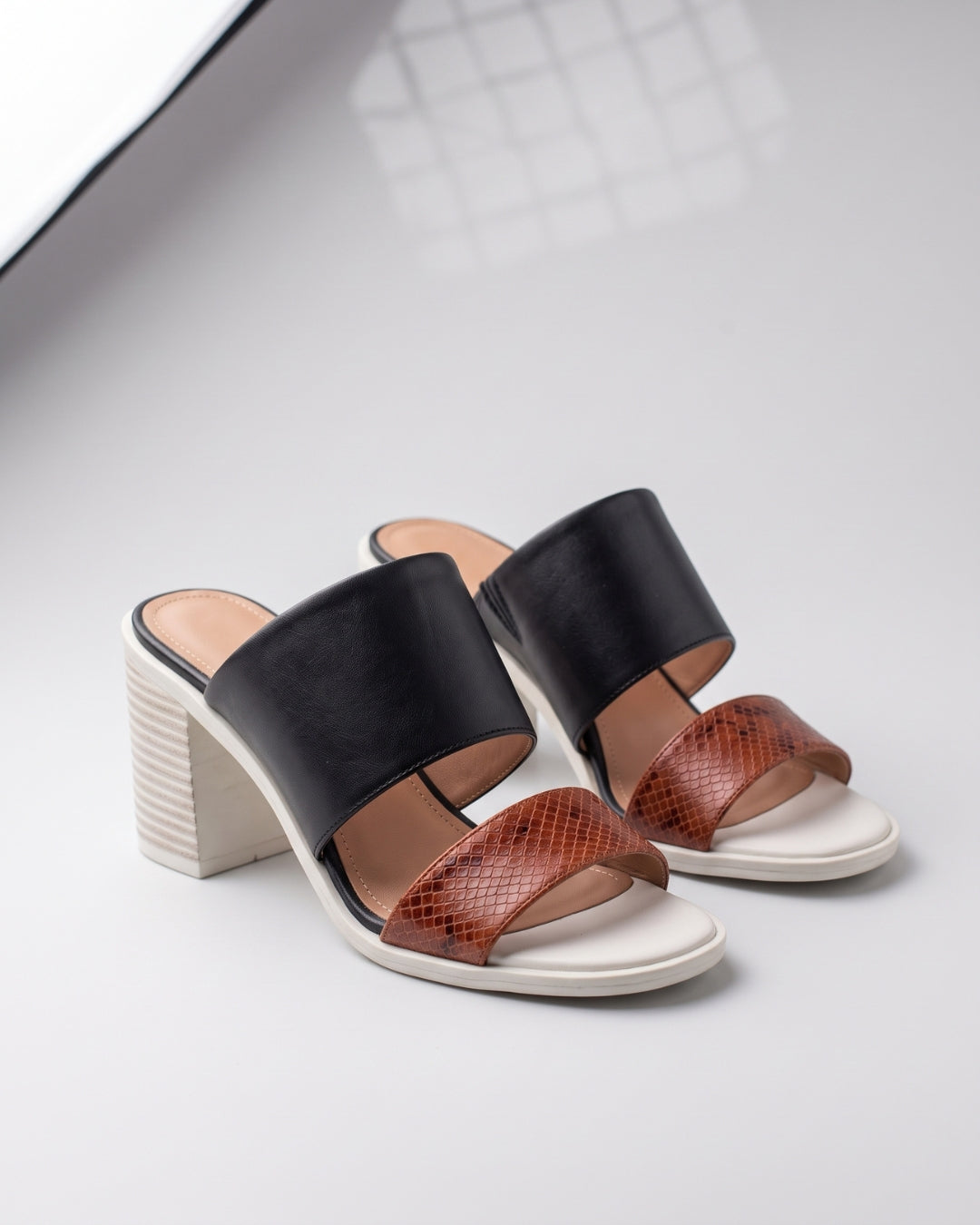 Classic Two-Tone Block Heel Mules