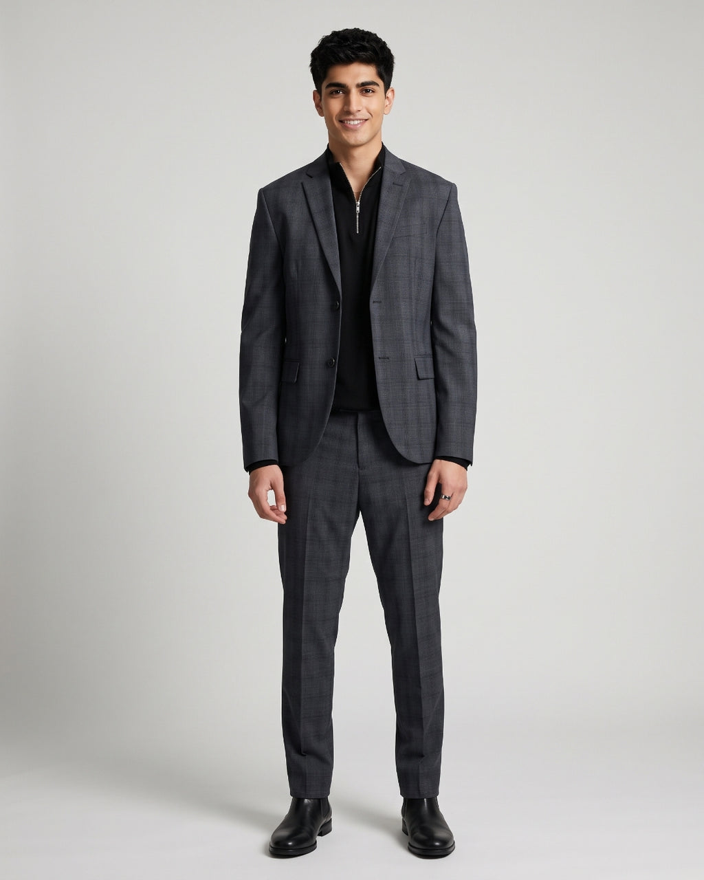 Classic Charcoal Plaid Blazer and Trouser Set