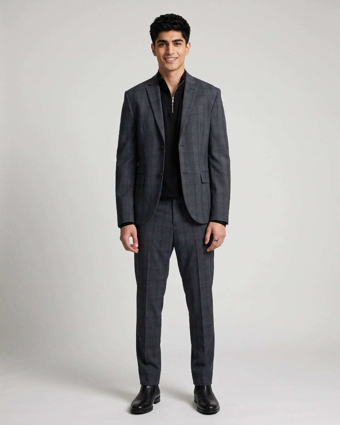 Classic Charcoal Plaid Blazer and Trouser Set