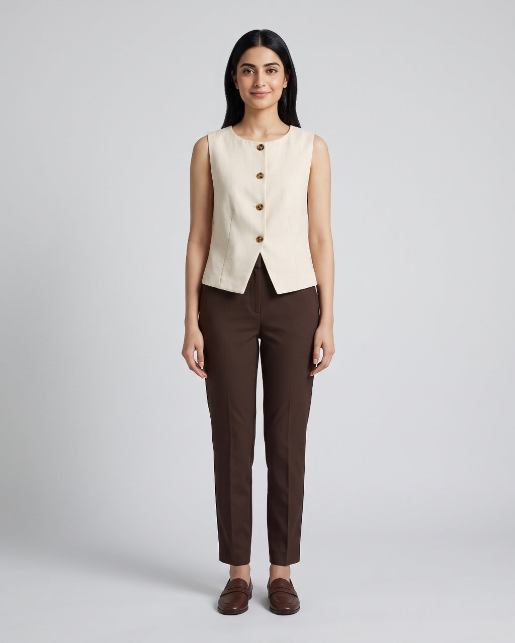 Button-Front Tailored Vest Blazer