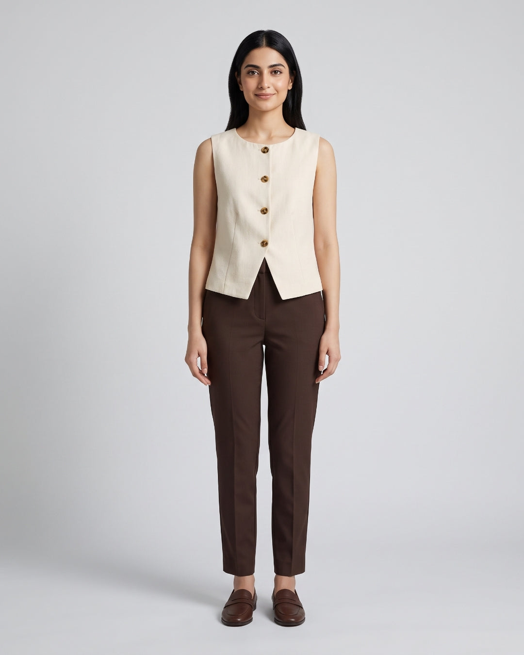 Button-Front Tailored Vest Blazer