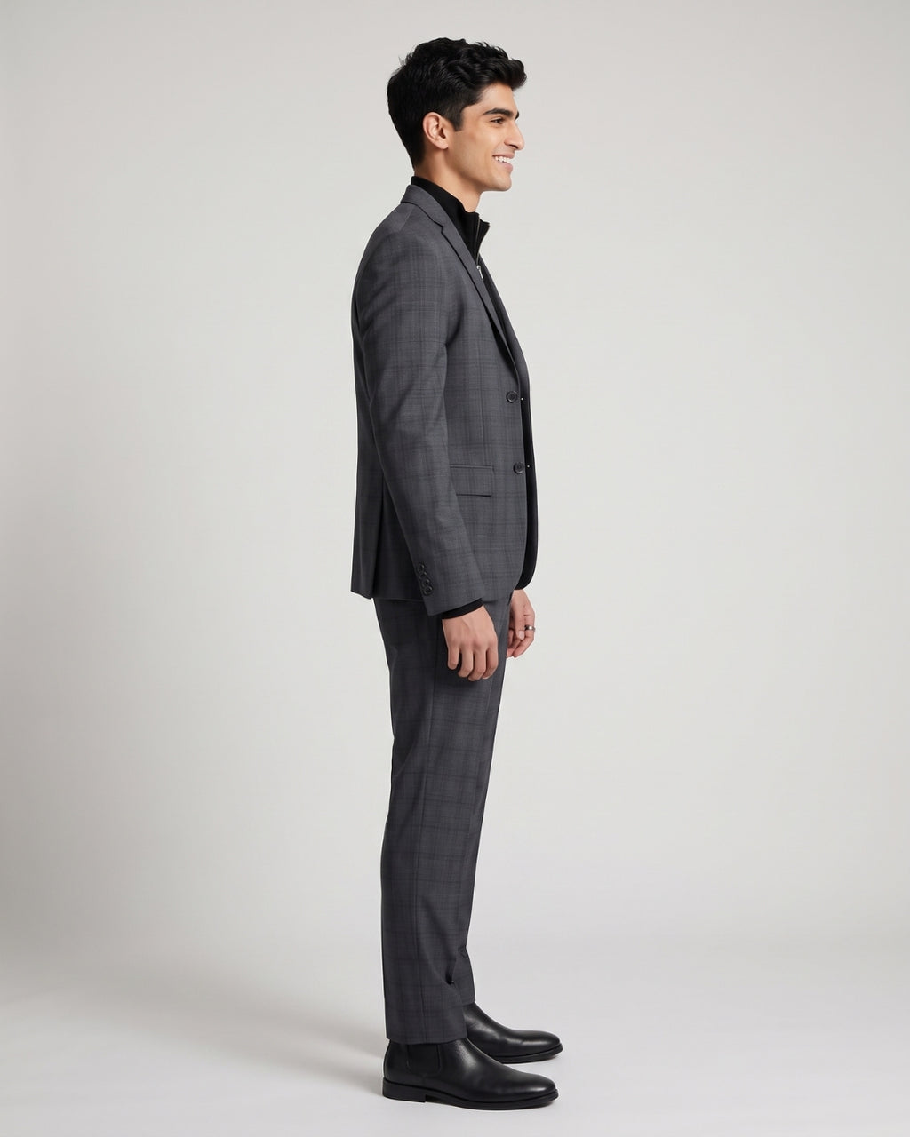 Classic Charcoal Plaid Blazer and Trouser Set