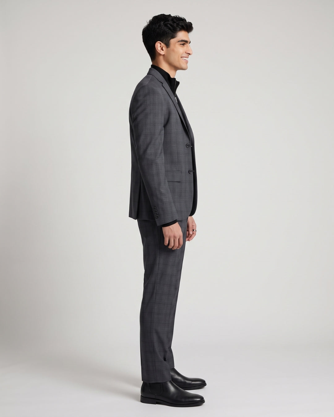 Classic Charcoal Plaid Blazer and Trouser Set
