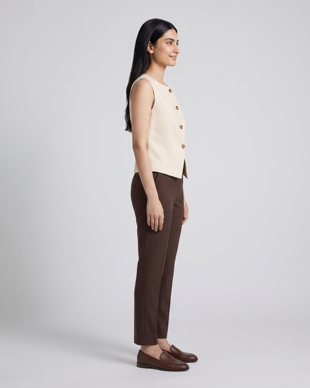Button-Front Tailored Vest Blazer