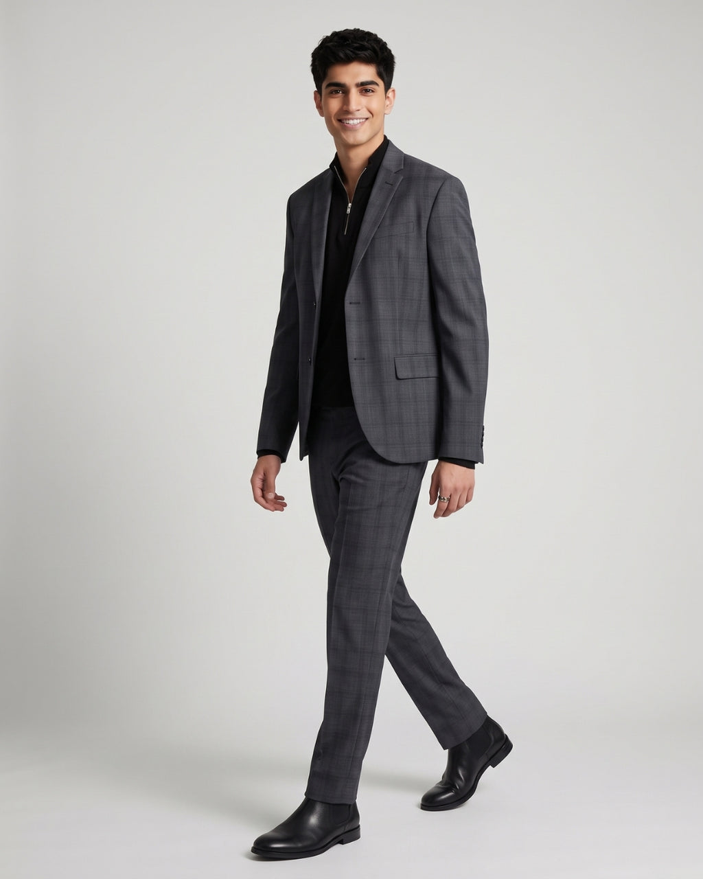 Classic Charcoal Plaid Blazer and Trouser Set