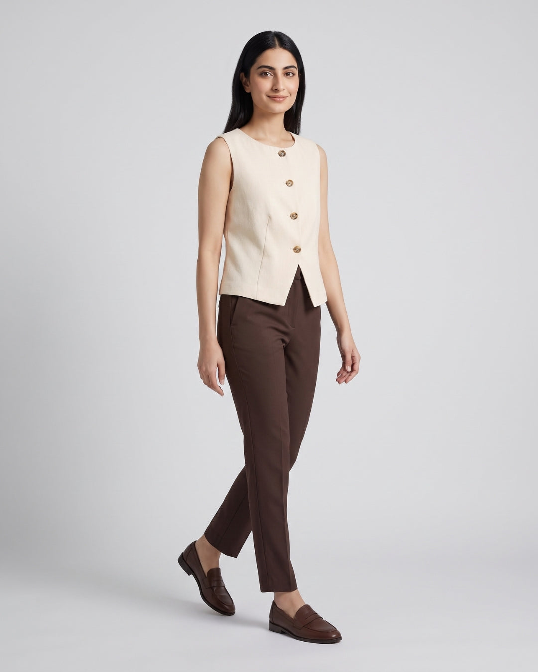 Button-Front Tailored Vest Blazer