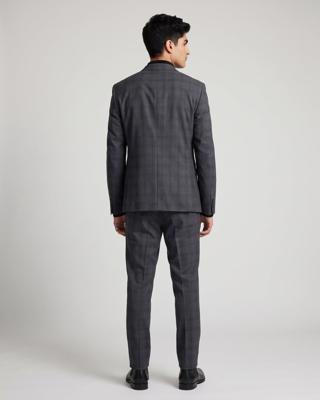 Classic Charcoal Plaid Blazer and Trouser Set
