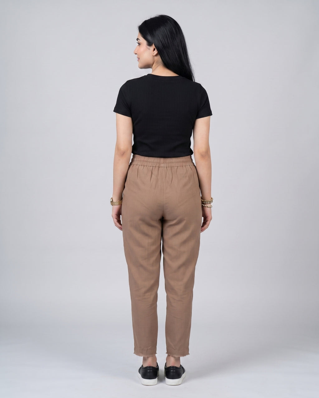 Taupe Drawstring Raw-Hem Trousers